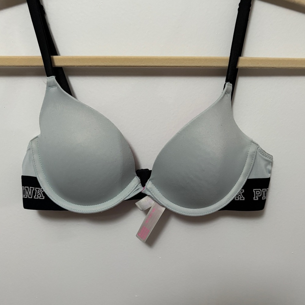 Victoria's Secret PINK 32A Lightly Lined LOGO Band Demi In Gray